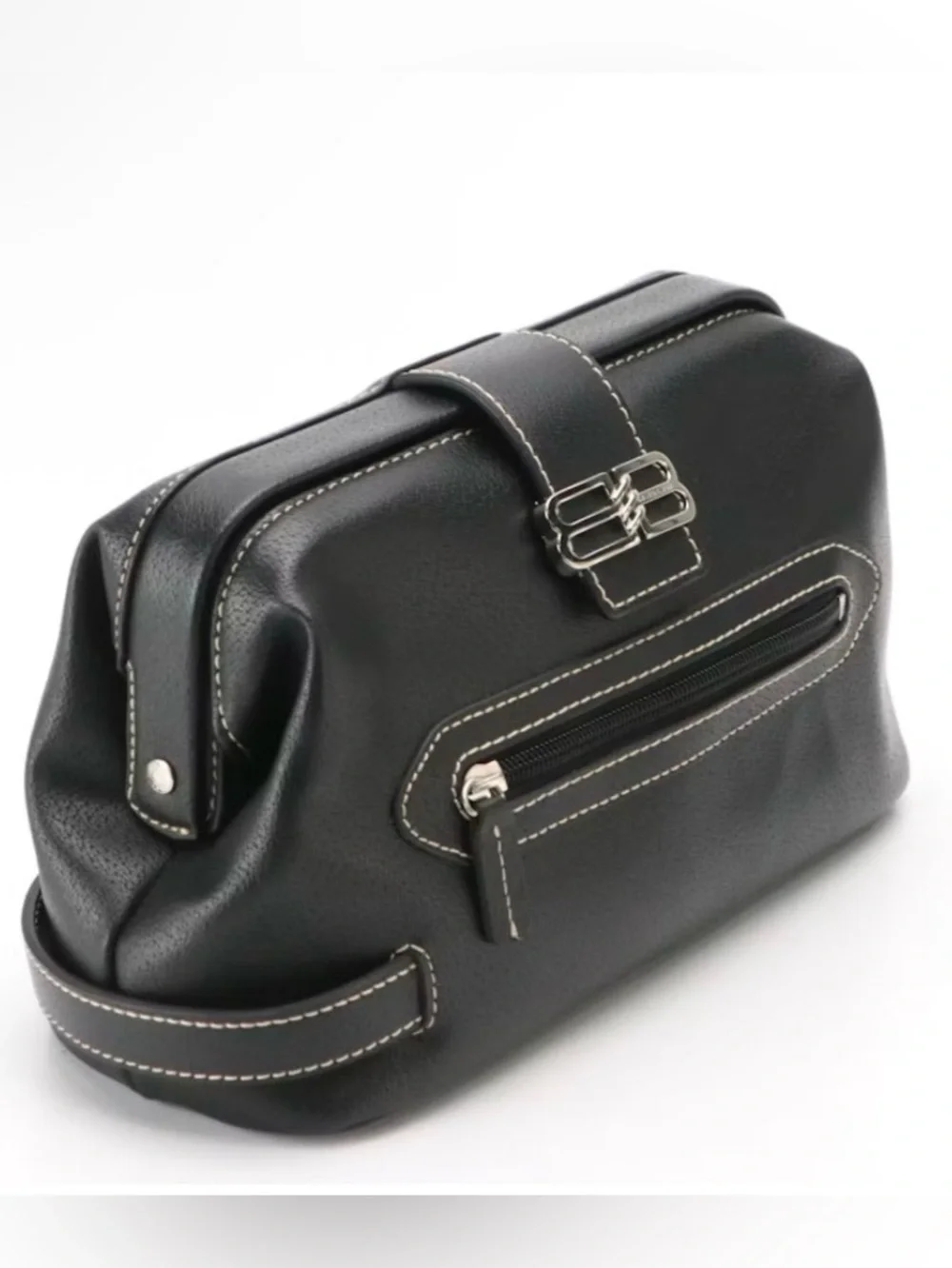 Balenciaga Black Leather BB Doctor Bag Clutch with Contrast Stitching